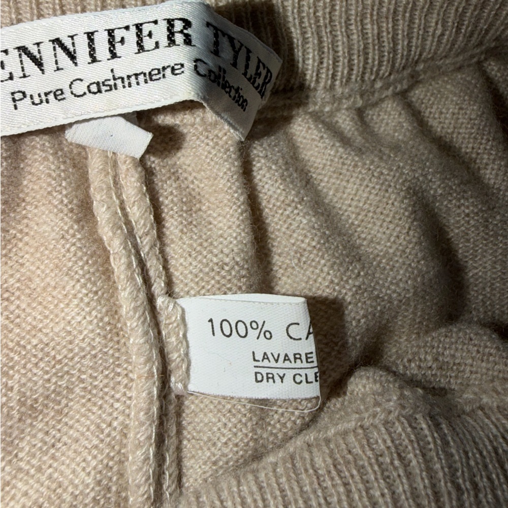 100% Cashmere Tan Straight Leg Women's Knit Pants Size M - Picture 3 of 5